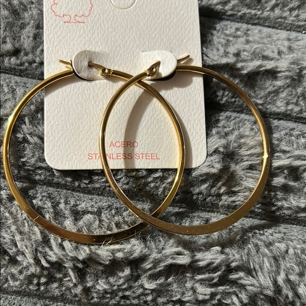 Gold Stainless Steel Hoop Earrings
